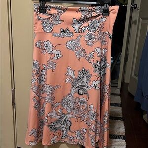 LuLaRoe Peach and Black Floral Midi Skirt